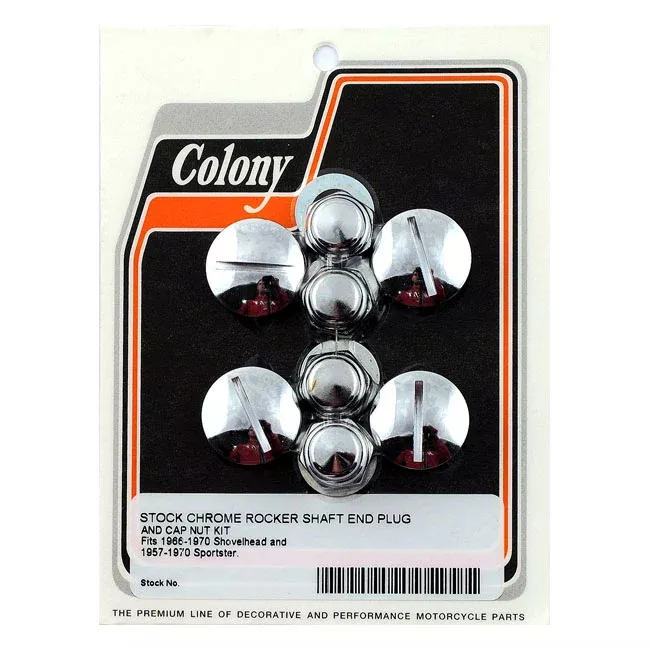 Colony Rocker Shaft Cap and Nut Set. Slotted. Chrome for Harley-Davidson