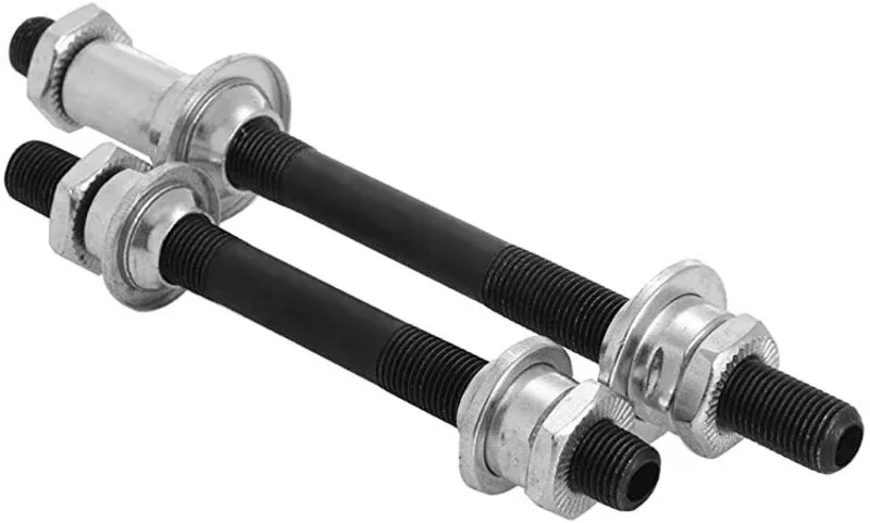 Complete conventional threaded bicycle front wheel axle Ø9.5x108mm